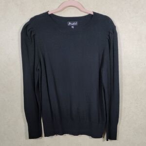 01165 Marled black puff long sleeve sweater XL NWT